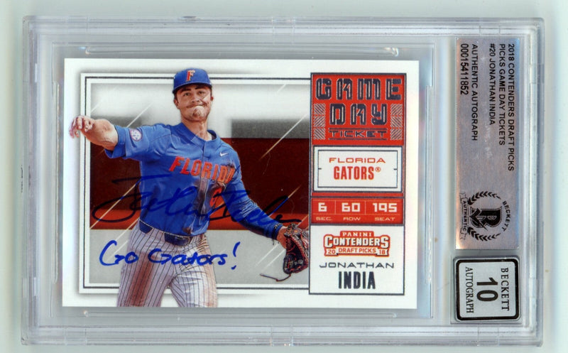 Jonathan India 2018 Panini Contenders Game Day Ticket #20 Signed Ins BGS 10 Auto