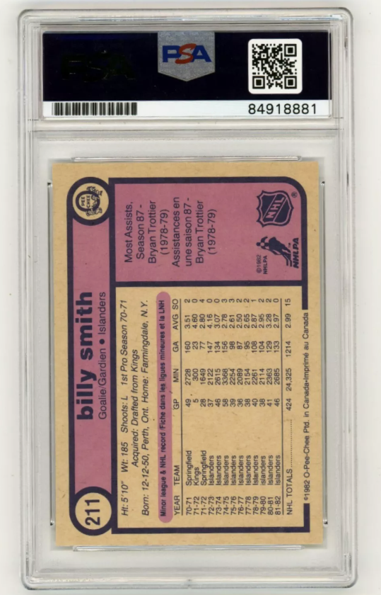 Billy Smith 1982-83 O-Pee-Chee OPC #211 Signed PSA Authentic Auto Blk Islanders