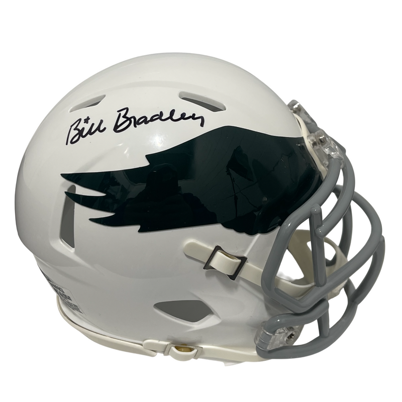 Bill Bradley Signed Eagles TB 69-73 Mini Helmet Beckett Witness BAS COA