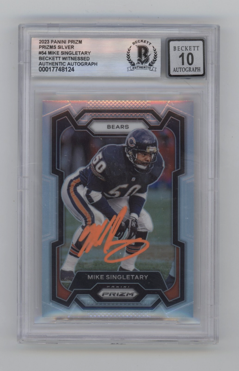 Mike Singletary 2023 Panini Prizm Silver Refractor 54 Signed Beckett BGS 10 Auto