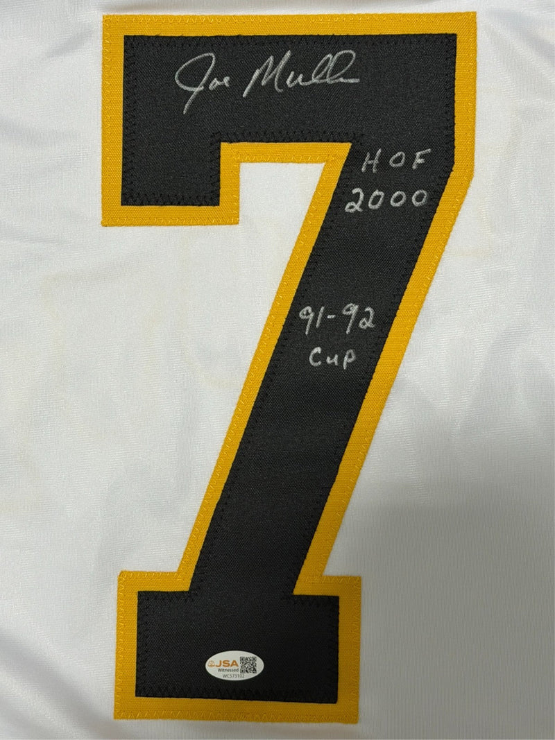 Joe Mullen Signed Pittsburgh Penguins Custom Jersey w/ 2 Insc JSA Witness COA
