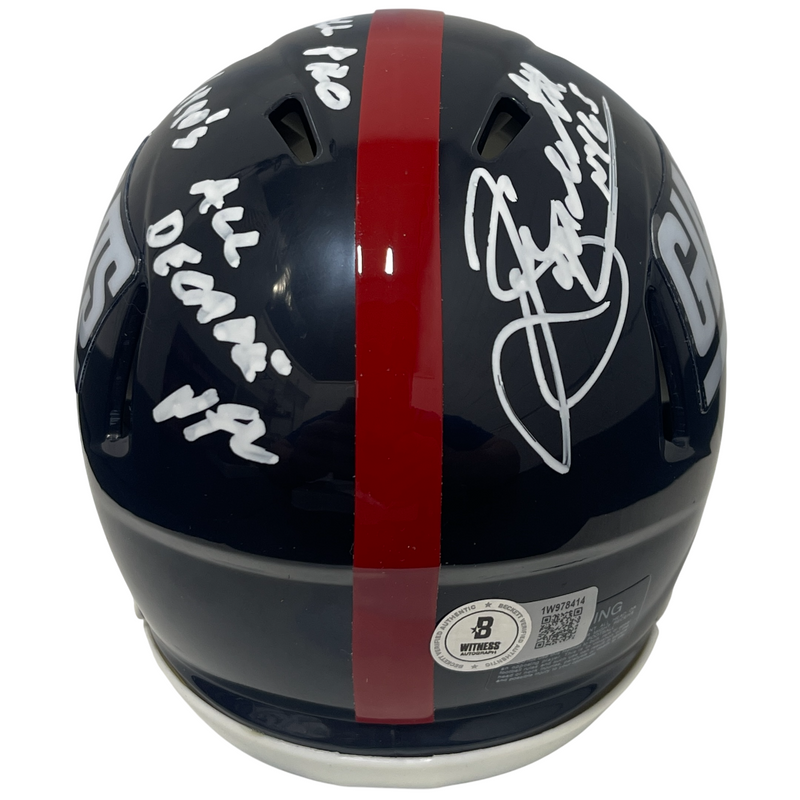 Sean Landeta Signed New York Giants TB Mini Helmet w/ 3 Insc Beckett Wit BAS COA