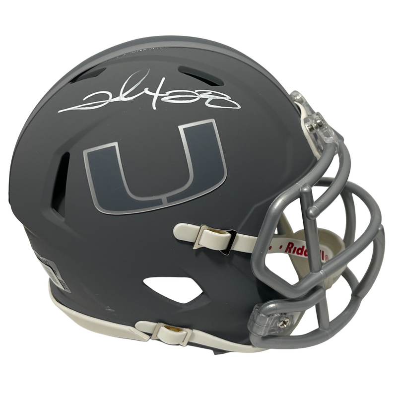 Clinton Portis Signed Miami U Slate Mini Helmet Beckett Witness BAS COA