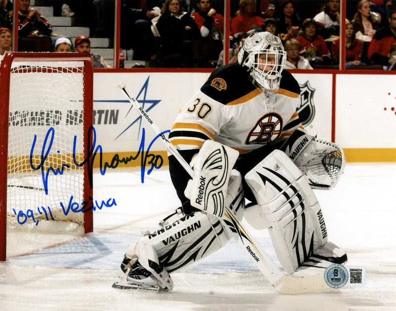 Tim Thomas Signed Boston Bruins 8x10 Photo w/ 09 11 Vezina Beckett Wit BAS COA