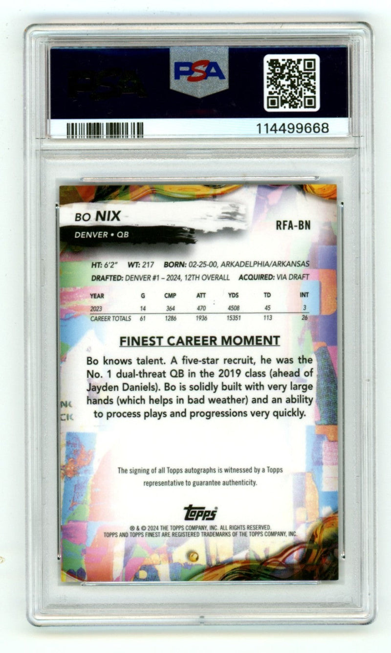 Bo Nix 2024 Topps Finest Rookie Auto Red Refractor #2/5 RC PSA 9 Denver Broncos