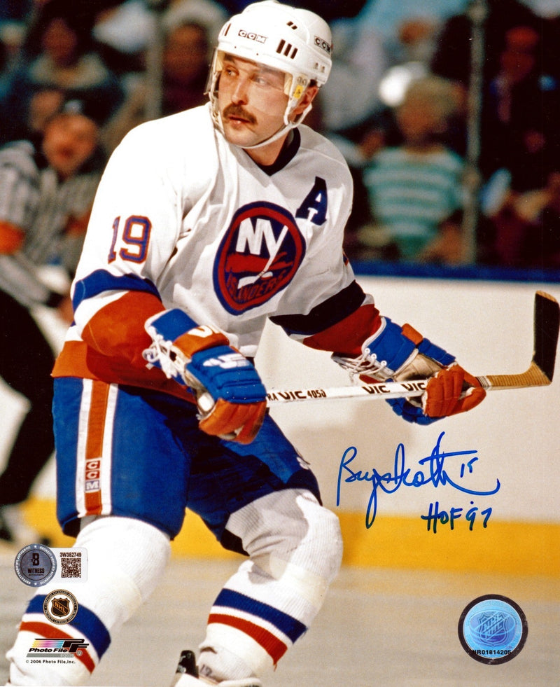 Bryan Trottier Signed Islanders 8x10 Photo File w/ HOF 97 Beckett Wit BAS COA #3
