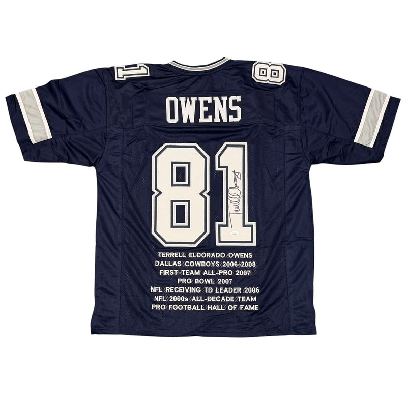 Terrell Owens Signed Autographed Dallas Cowboys Stat Custom Jersey JSA COA