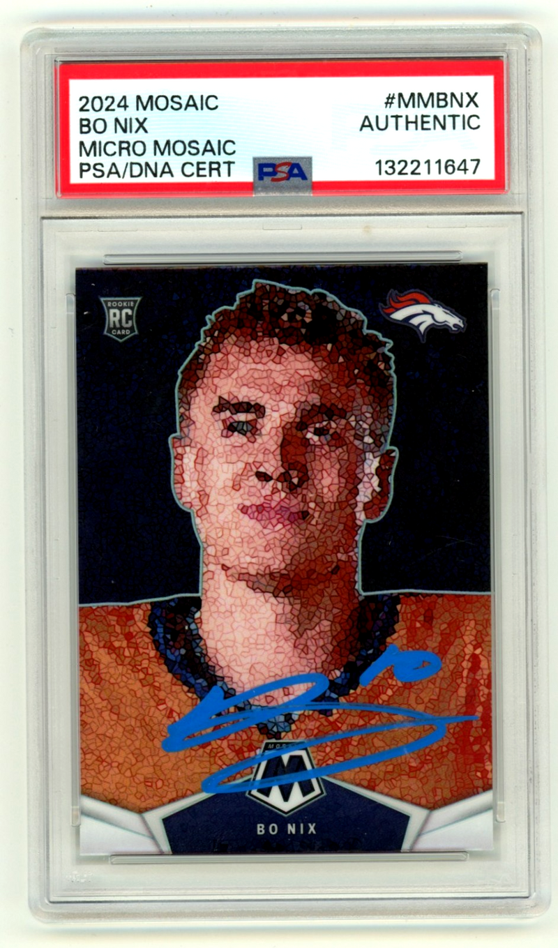 Bo Nix 2024 Panini Micro Mosaic Case Hit Signed Prizm Rookie RC PSA Auto Broncos
