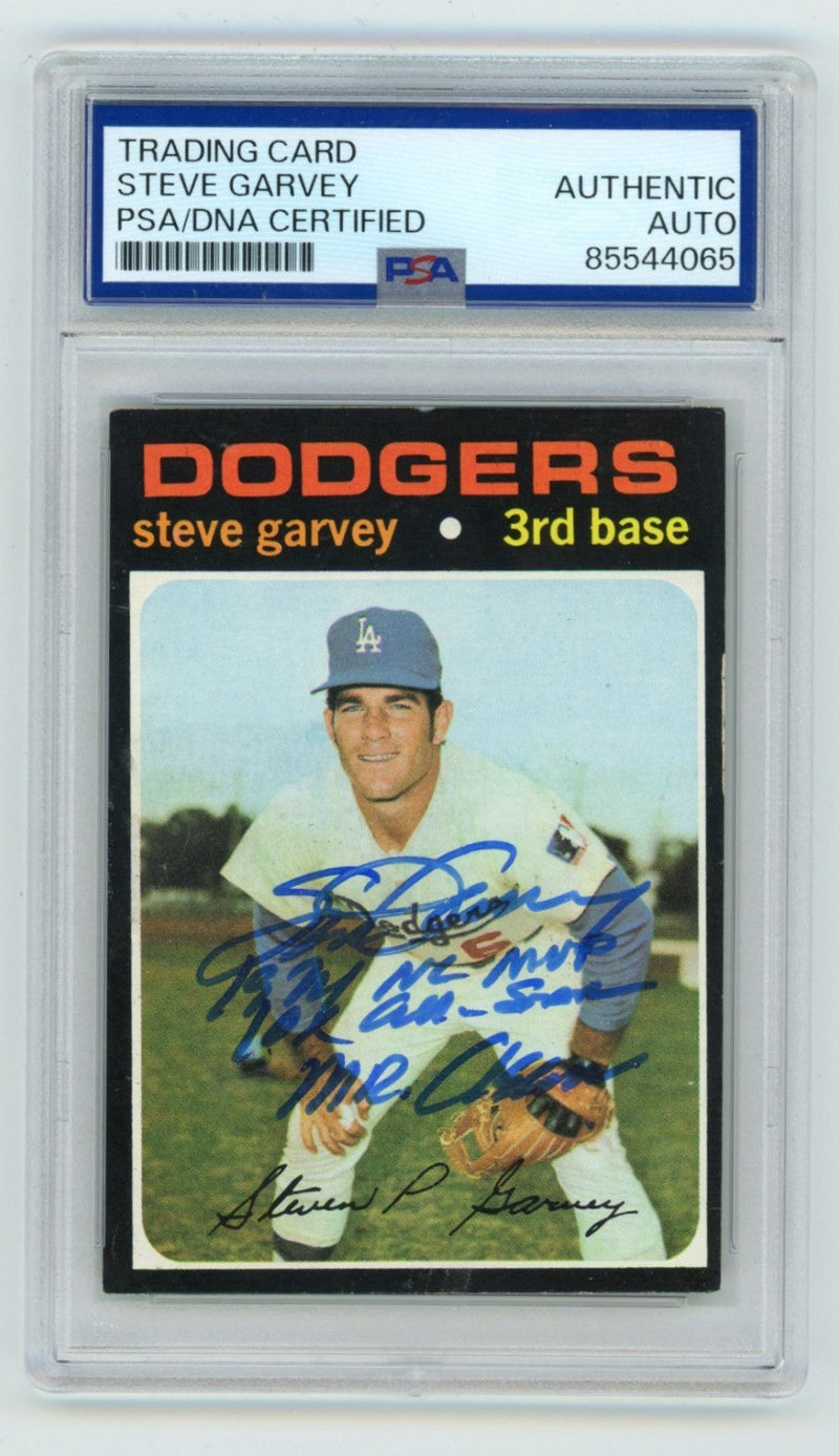 Steve Garvey 1971 Topps #341 Signed Rookie RC w/ 3 Insc. PSA Auto B Mr. Clean