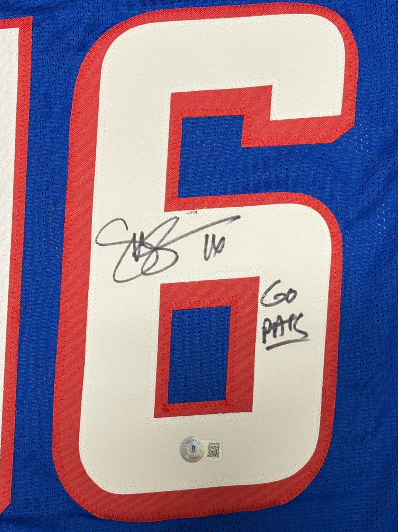 Scott Zolak Signed Patriots Custom Jersey w/ Go Pats! Beckett Witness BAS COA
