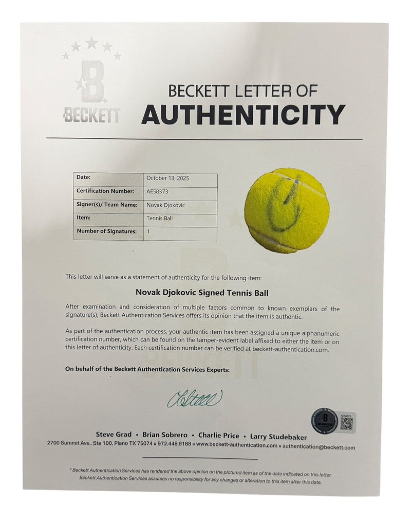 Novak Djokovic Signed Autographed Wilson US Open Tennis Ball Beckett BAS COA B