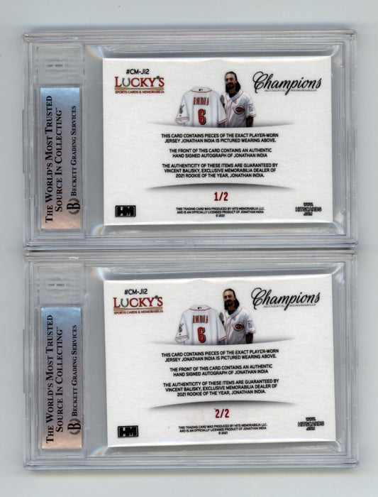 Jonathan India 2021 Hits Memorabilia Champions Red Patch Dual Auto RC /2 BGS BAS