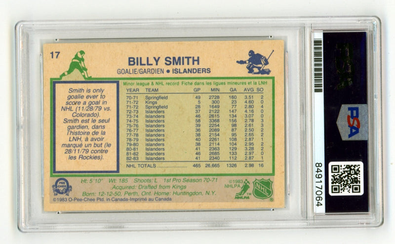Billy Smith 1983-84 O-Pee-Chee OPC #17 Signed PSA Authentic Blue Auto