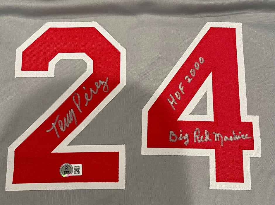 Tony Perez Signed Reds Custom Jersey w/ 2 Ins Beckett Witness BAS COA