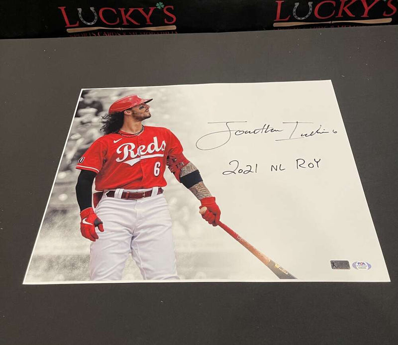 Jonathan India Signed Auto 16x20 Photo Spotlight Standing PSA COA 2022 NL ROY