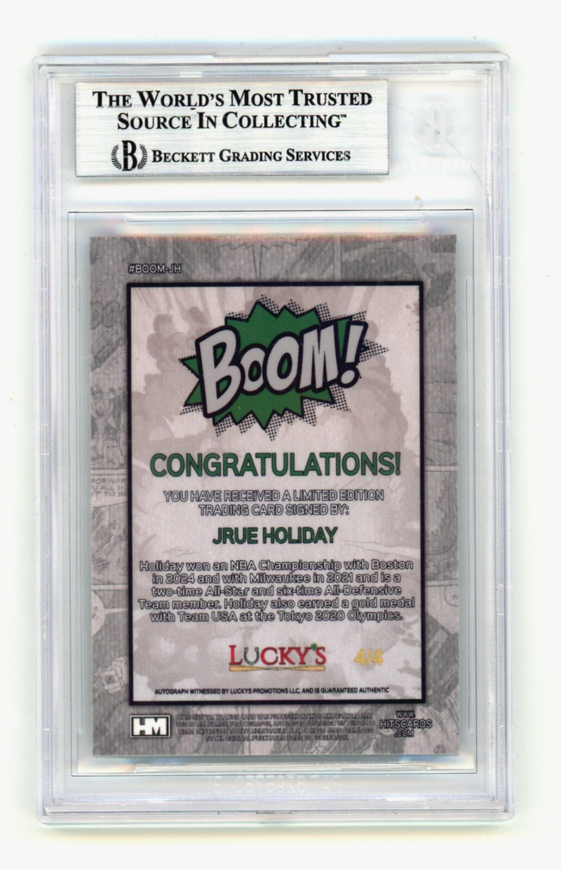 Jrue Holiday 2024 Hits Memorabilia BOOM Green JSY # 4/4 Signed BGS BAS Auto