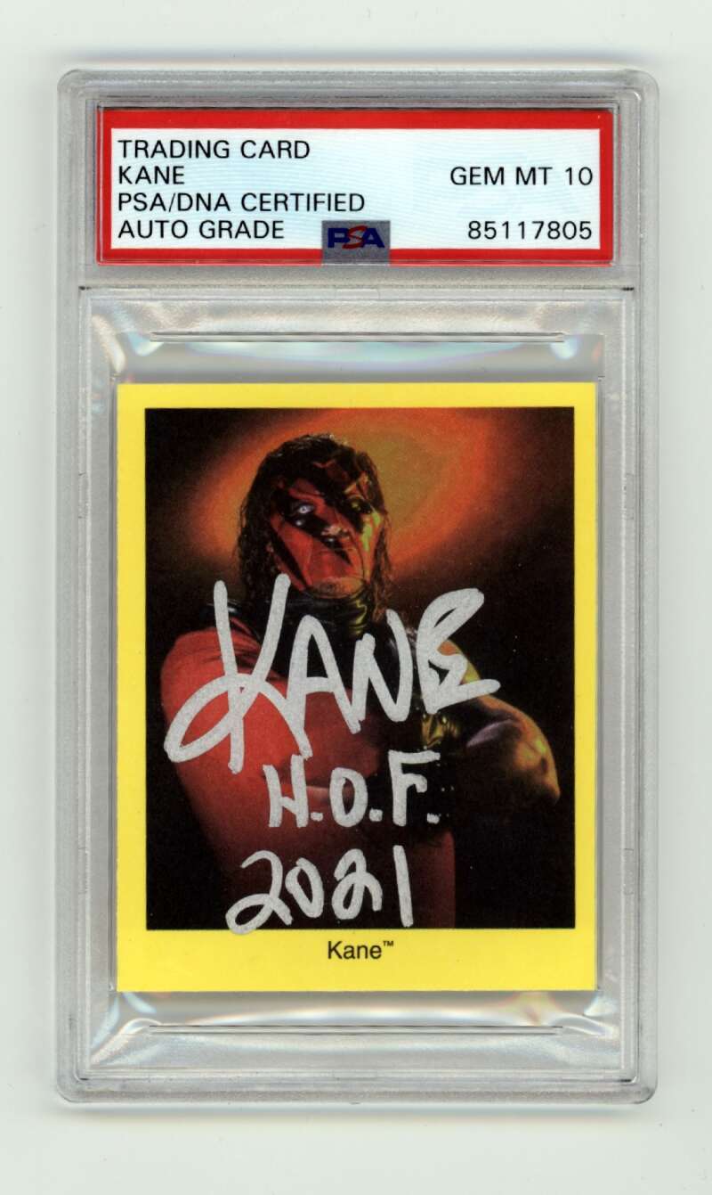 Kane 1998 WWF Cardinal #63 Rookie RC w/ HOF 2021 Insc. Signed PSA 10 Auto