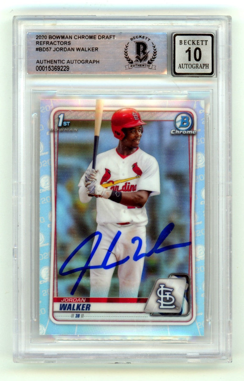 Jordan Walker 2020 Bowman Chrome Draft BD57 1st Refractor RC Beckett BGS 10 Auto