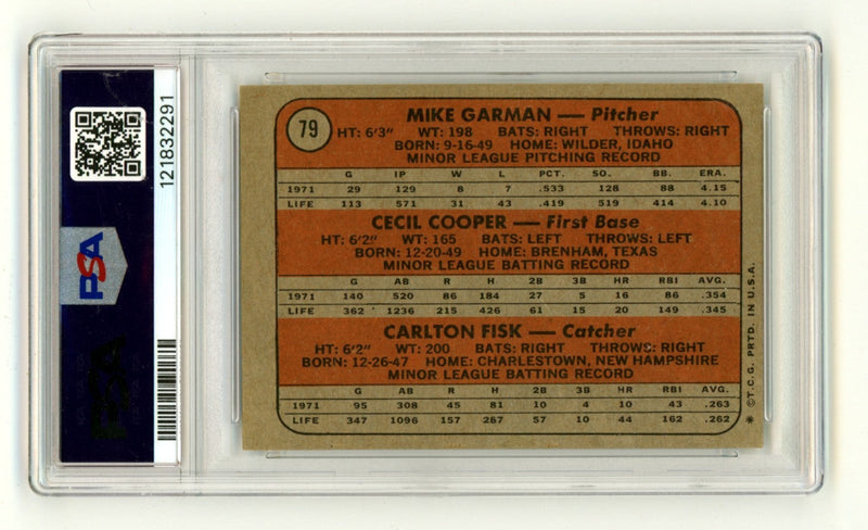 Carlton Fisk 1972 Topps #79 Signed Rookie RC w/ 1972 AL ROY HOF 2000 PSA 10 Auto