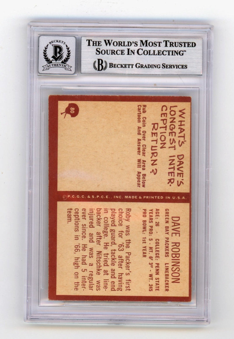 Dave Robinson 1967 Philadelphia #80 Signed Rookie RC w 3 Insc HOF BGS 10 Auto B