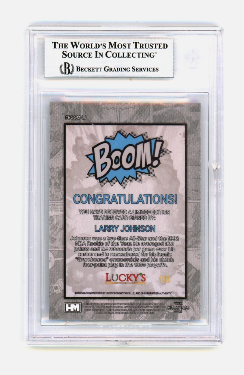 Larry Johnson 2024 Hits Memorabilia BOOM Blue 1/2 Signed BGS BAS Auto Charlotte