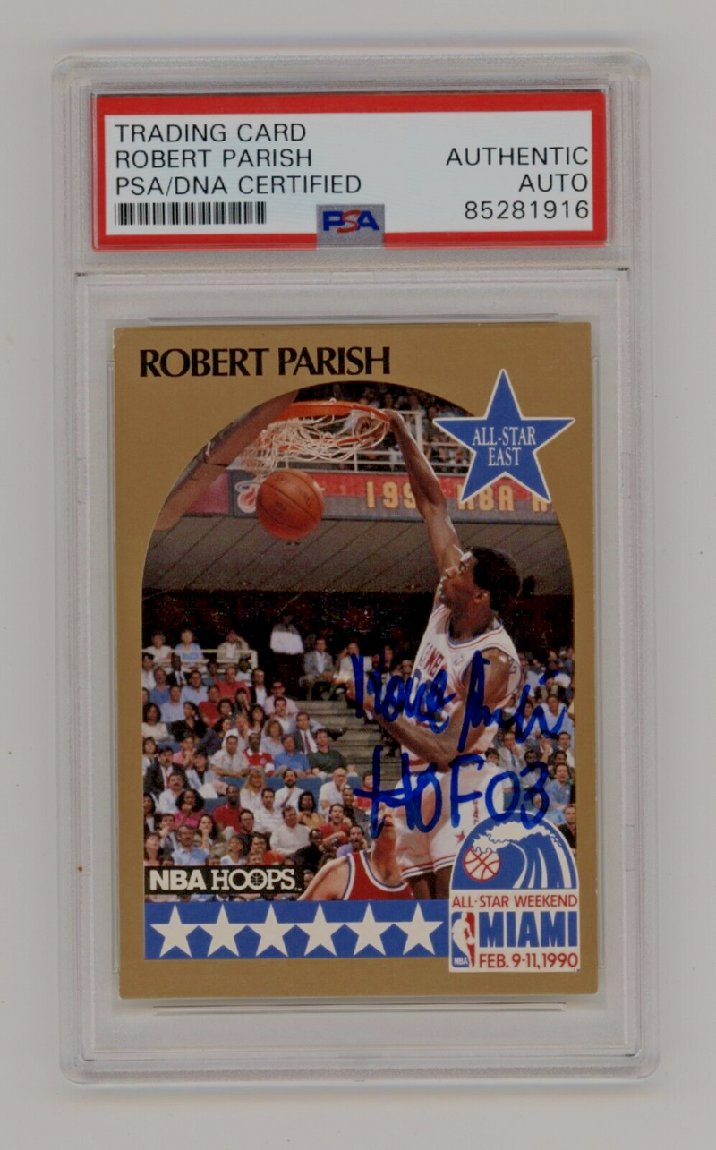 Robert Parish 1990-91 Hoops 100 Superstars #8 HOF 03 Inscription Signed PSA Auto