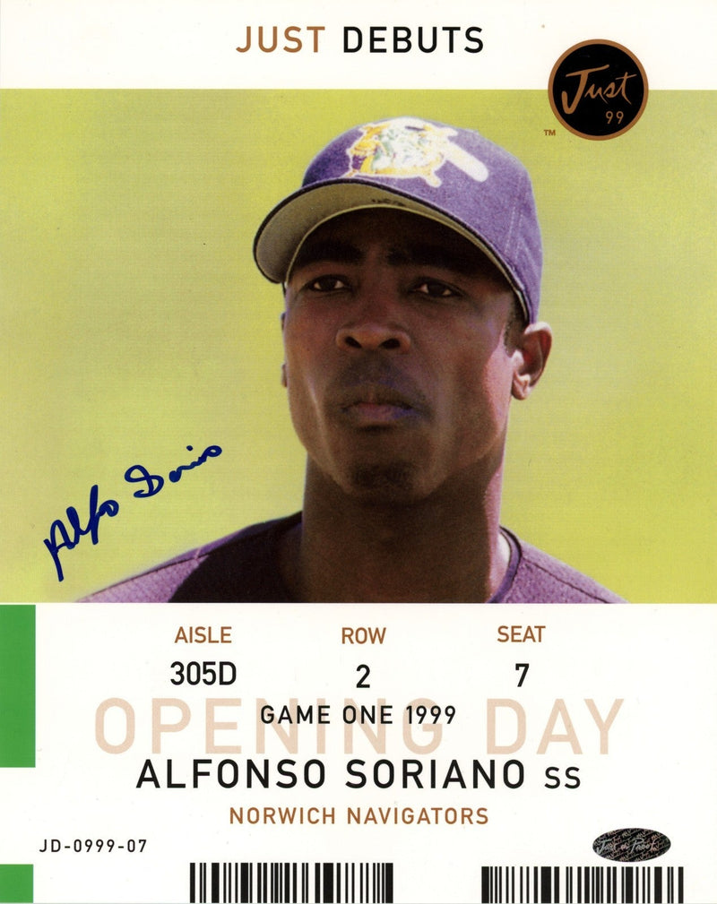 Alfonso Soriano Signed Autographed 1999 Just Debuts 8x10 Just Memorabilia COA