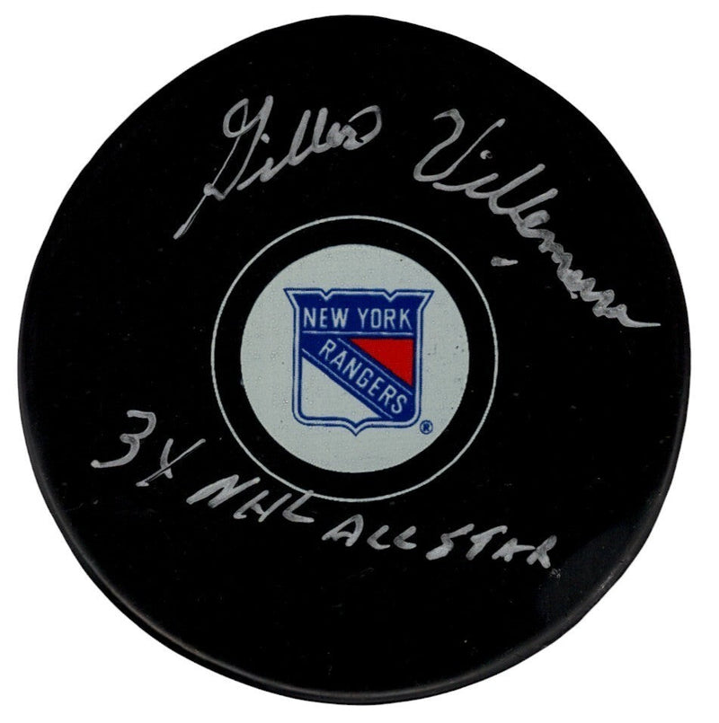 Gilles Villemure Signed New York Rangers Logo Puck w/ 3x NHL All Star PSA COA