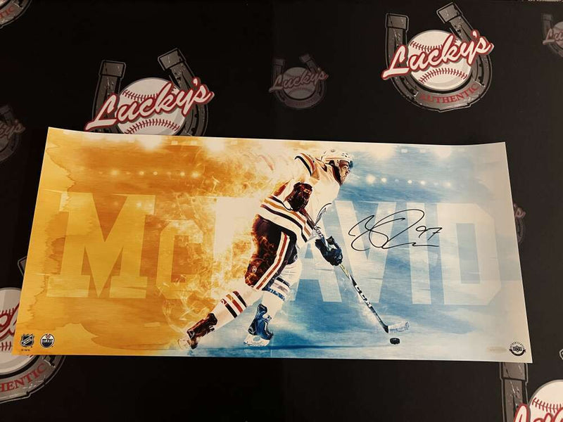 Connor McDavid Signed 12x26 Photo "Fire Speed" Upper Deck UDA COA Oilers B