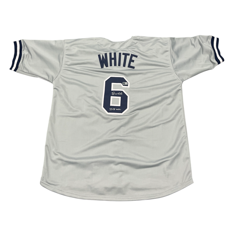 Roy White Signed New York Yankees Custom Jersey w/ 77-78 WSC Beckett Wit BAS COA