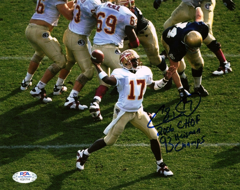 Charlie Ward Signed FSU 8x10 Photo w/ 2006 CHOF 93 Heisman + Champs PSA COA #5