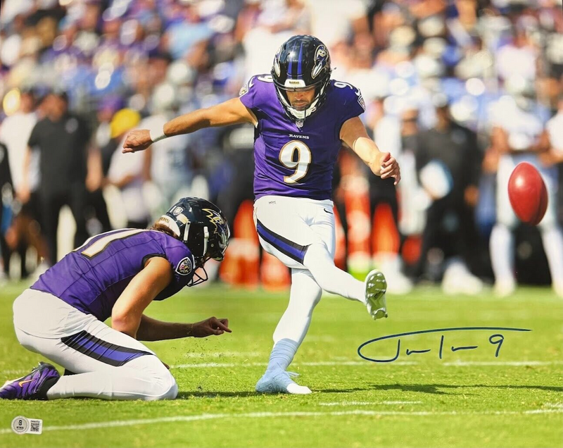 Justin Tucker Signed Auto 16x20 Photo Baltimore Ravens Beckett Witness BAS COA