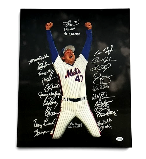New York Mets 1986 World Series 23 Auto Team Signed 16x20 Photo w/ Insc. JSA COA