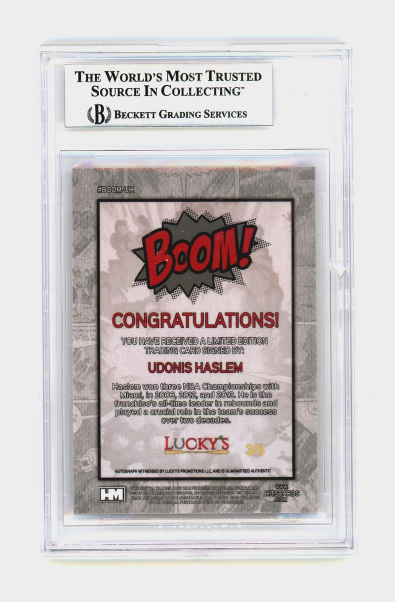 Udonis Haslem 2024 Hits Memorabilia BOOM Red /5 Signed BGS BAS Auto Miami Heat