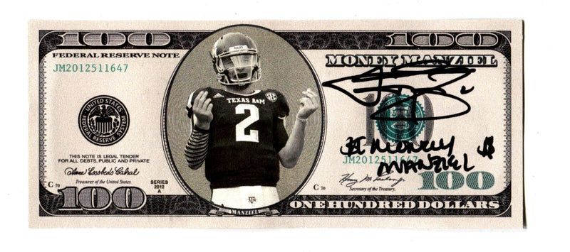Johnny Manziel Signed Auto Custom $100 Bill "Money" Insc Beckett Witness BAS COA