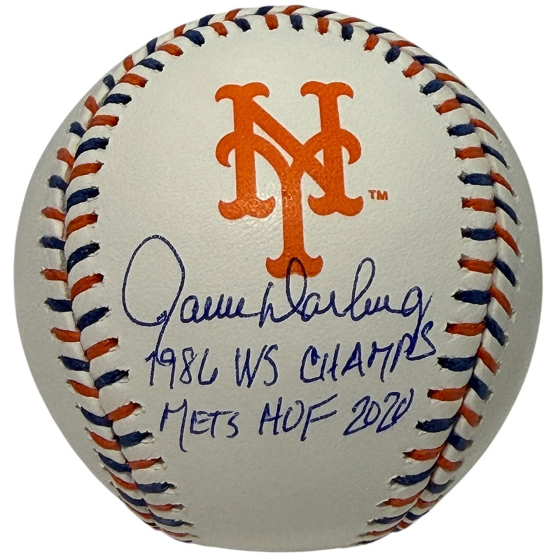 Ron Darling Signed Mets Logo Baseball w 1986 WS Champs / Mets HOF 20 JSA Wit COA