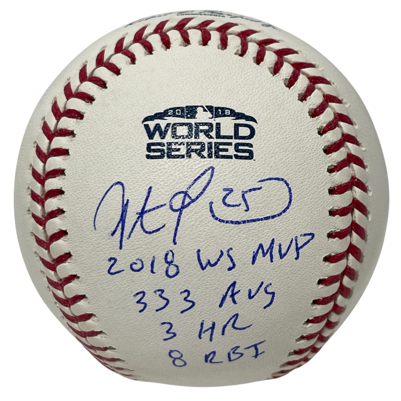 Steve Pearce Signed 2018 World Series Baseball WS MVP + Stats Beckett W BAS COA