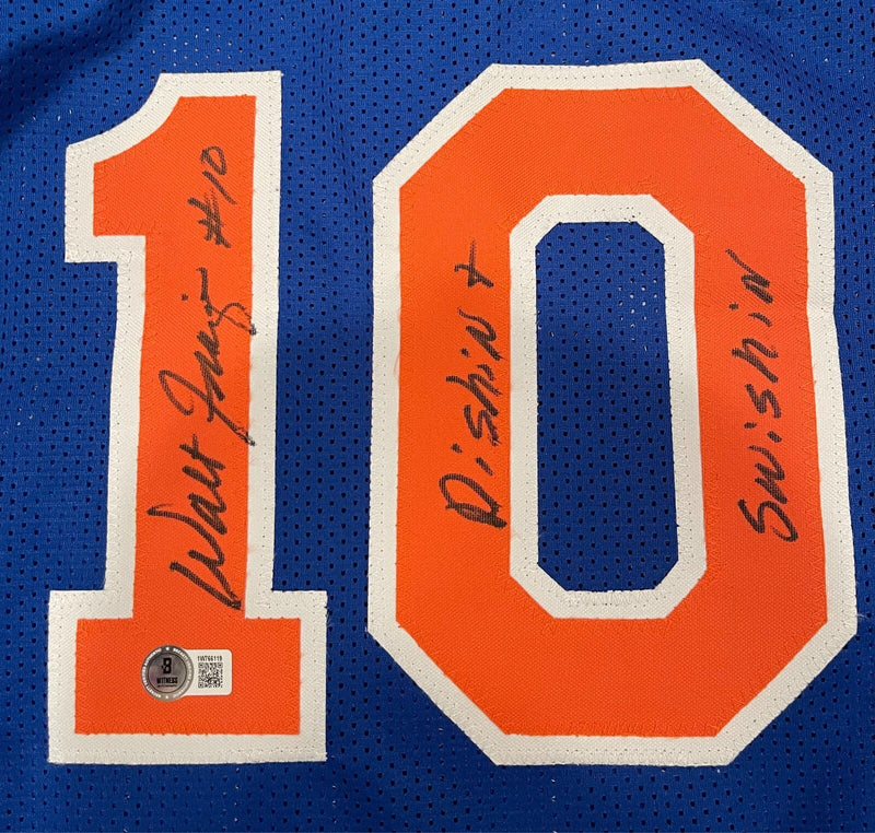 Walt Frazier Signed Knicks Custom Jersey w/ Dishin Swishin Beckett Wit BAS COA