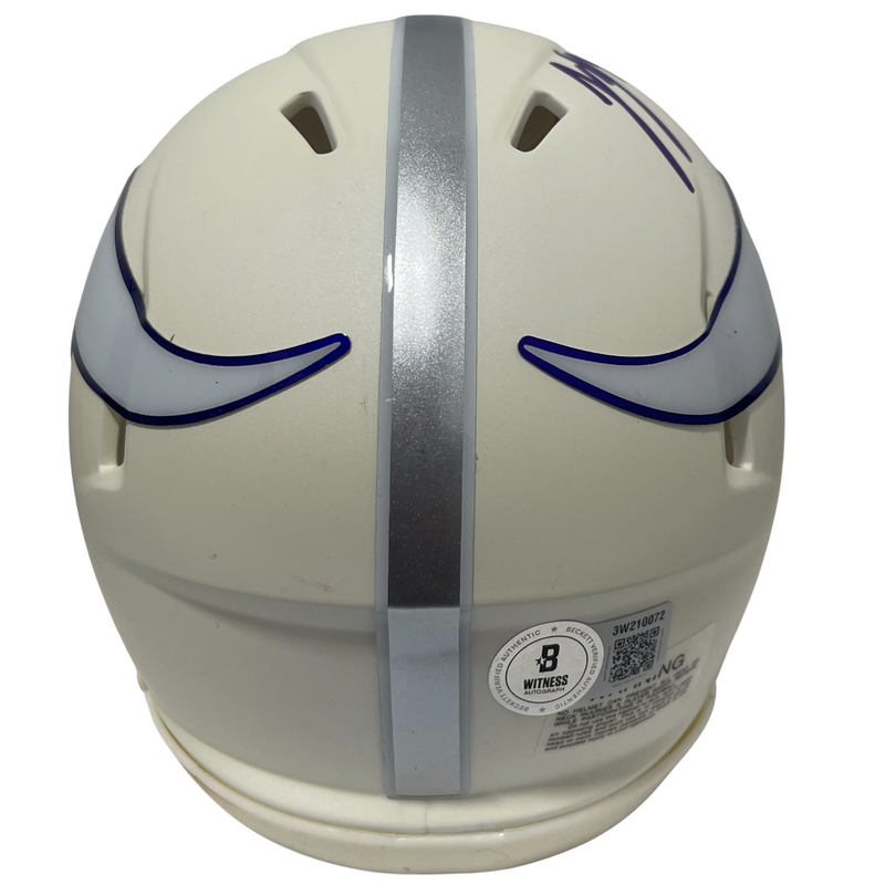 J.J. McCarthy Signed Vikings White Alt 2024 Mini Helmet Beckett Witness BAS COA