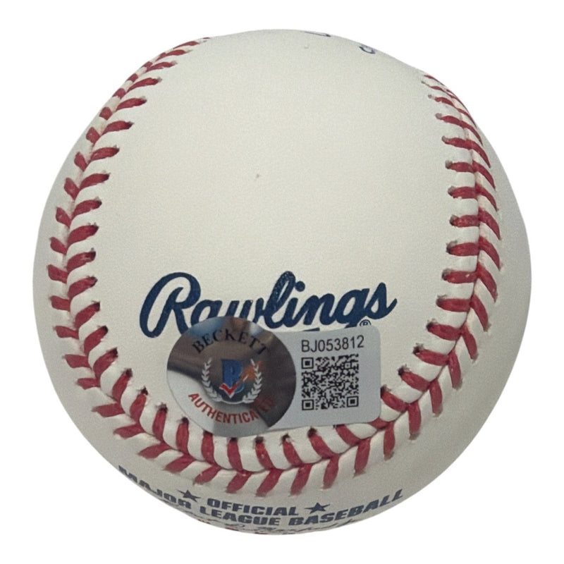 Tom Browning Signed Autographed ROMLB Baseball w/ PG Line Score Ins JSA COA Reds