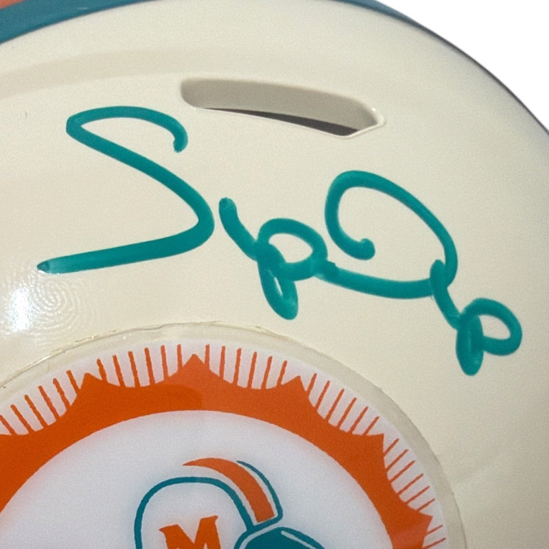 Mark Clayton & Mark Duper Dual Signed Dolphins Retro Mini Helmet JSA Witness COA
