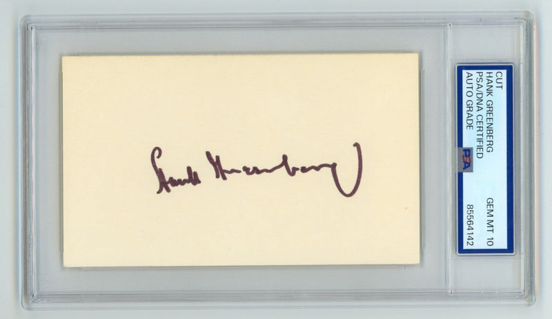 Hank Greenberg Signed Autographed 3x5 Index Card Cut PSA 10 Auto GEM Mt Tigers J