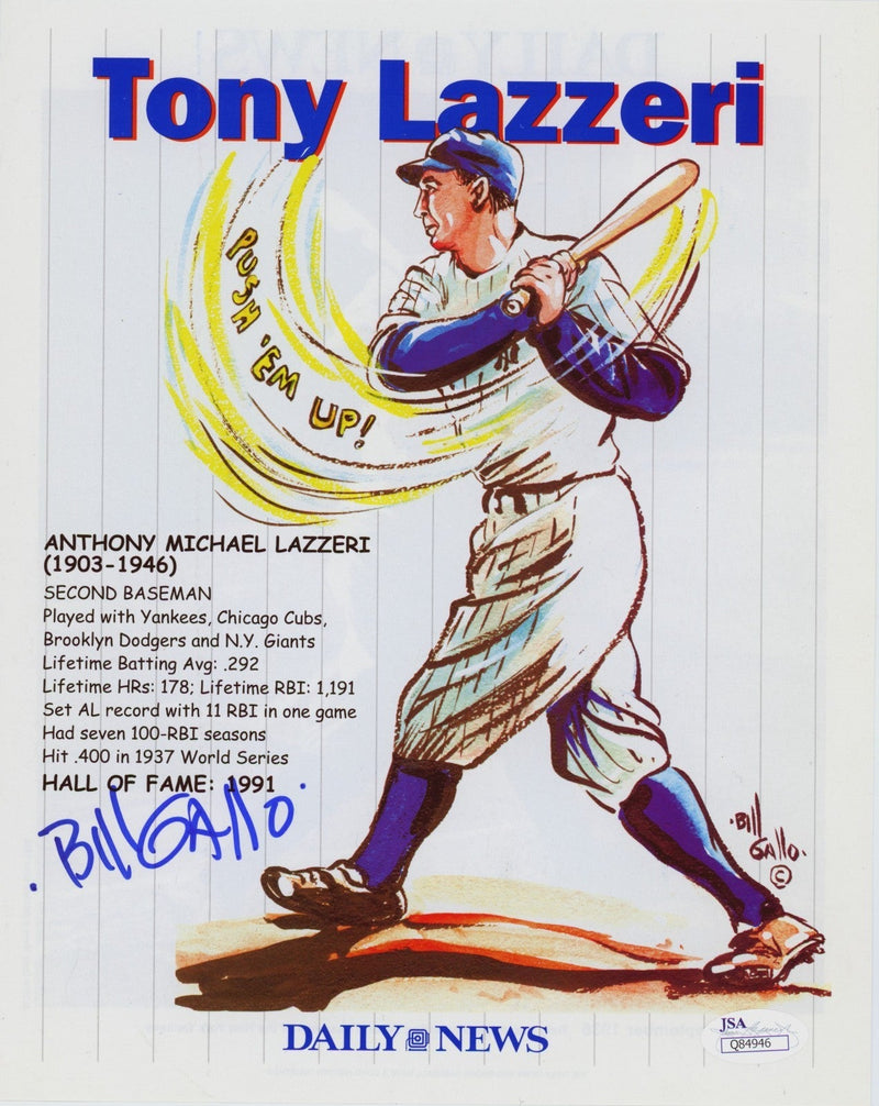Bill Gallo Signed Autographed Daily News Tony Lazzeri Litho Print 8x10 JSA COA