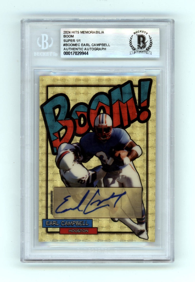 Earl Campbell 2024 Hits Memorabilia BOOM Super #1/1 Signed BGS BAS Auto Oilers