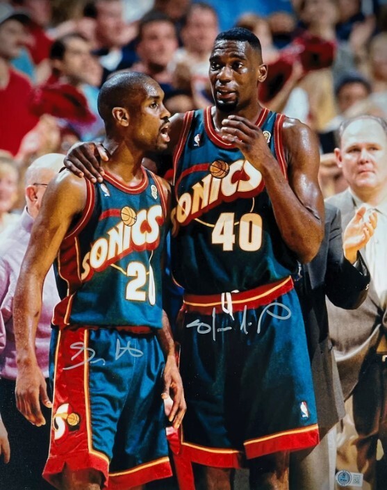 Shawn Kemp & Gary Payton Dual Signed Auto 16x20 Photo Beckett BAS COA Sonics