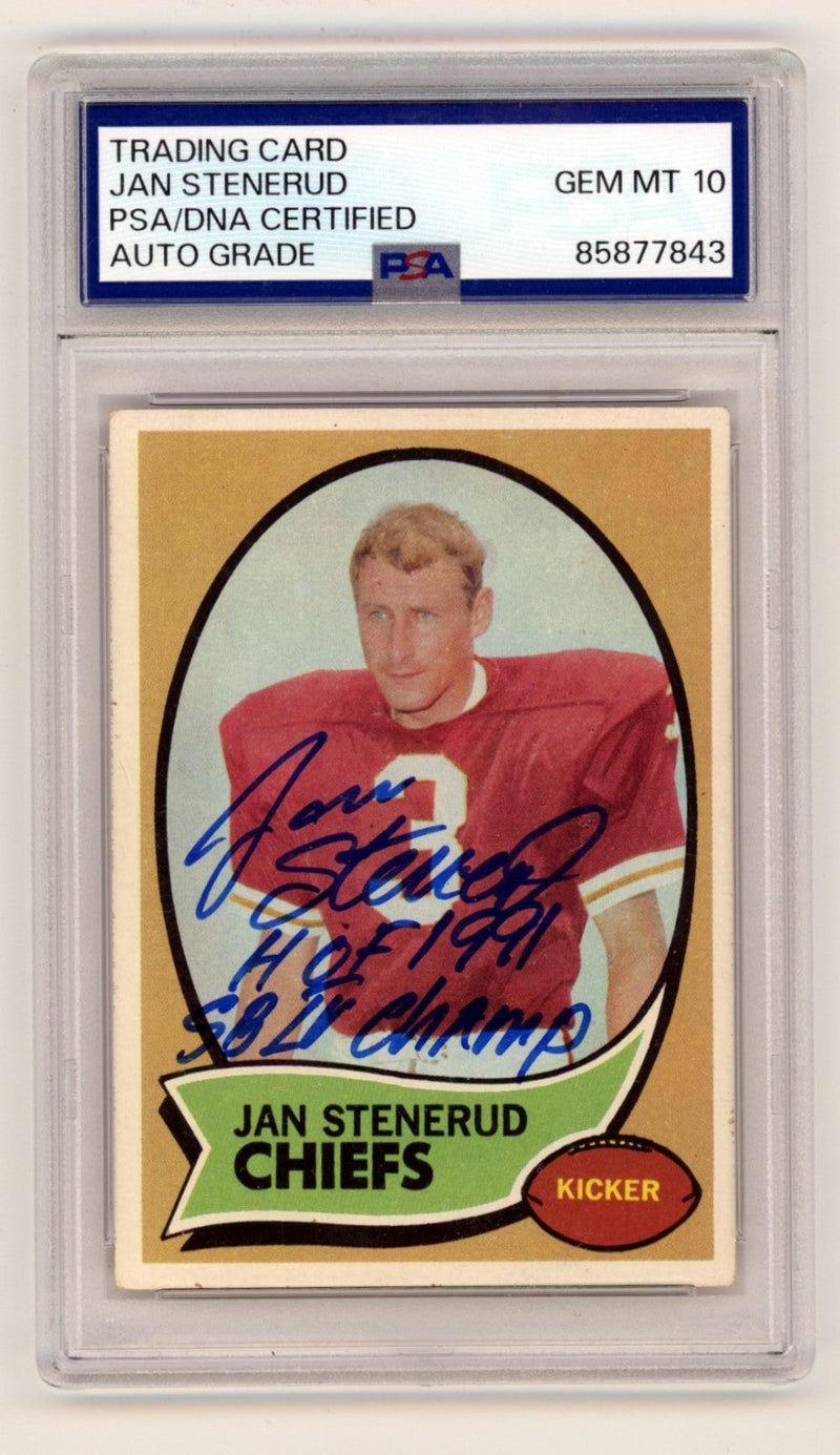 Jan Stenerud 1970 Topps #25 Signed Auto Rookie RC w/ HOF + SB Insc. PSA 10 Auto