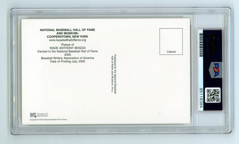 Wade Boggs Signed Yellow HOF Plaque Post Card w/ 3 Insc. PSA Authentic Auto