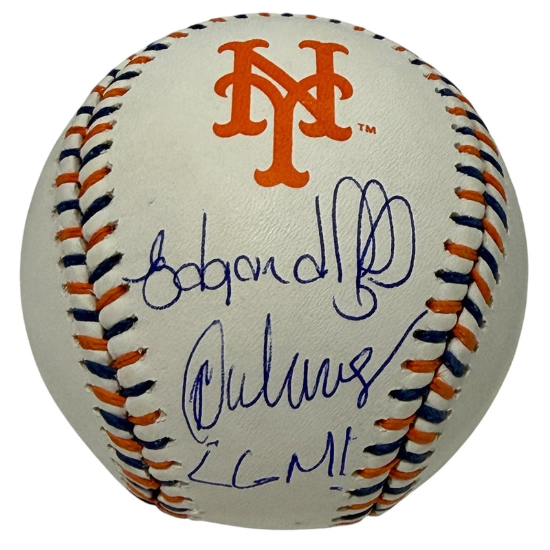 Edgardo Alfonzo & Rey Ordonez Dual Signed Mets Logo Baseball w/ LGM! JSA W COA