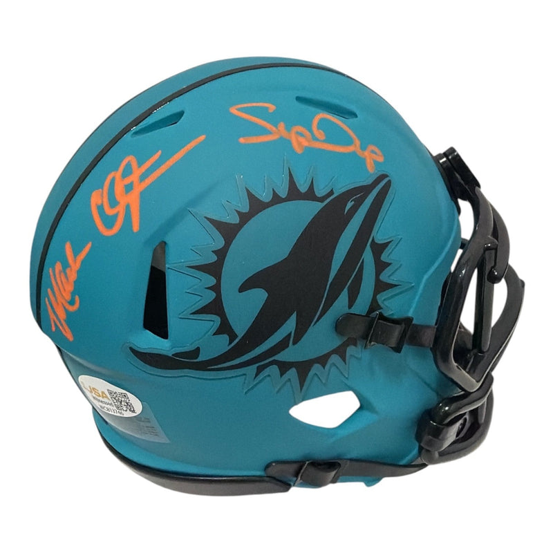 Mark Clayton & Mark Duper Dual Signed Dolphins Rave Mini Helmet JSA Wit COA