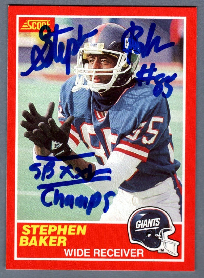 Stephen Baker Signed 1989 Score #180 w/ SB XXV Champs LSCM COA New York Giants